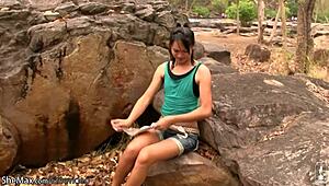 i stripped nude outdoors as a thai ladyboy with tiny tits. jerked off till i came hard!