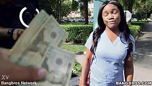 Hot ebony nurse fucked on the bus