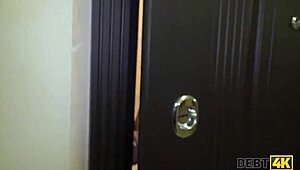 debt4k collector savors tender mouth and shaved pussy of cute russian debtor