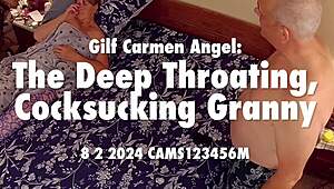 Hey, check out gilf Carmen Angel deep throating like a pro! Insane close-up! 😲