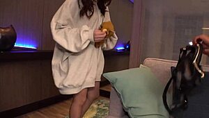 dude, this japanese babe with big tits cums so hard at home!