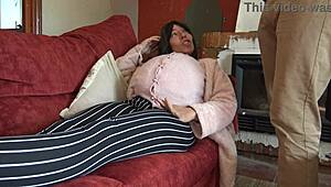 Horny Pregnant Stepmother Begs Stepson to Fill Her Hairy Pussy with Cum
