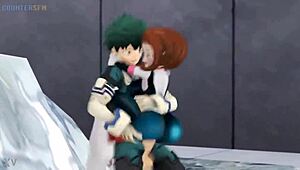 Ochako Uraraka gets a quick blowjob and creampie from Midorilla in intense anal session. Assfucking and oral bring her to orgasm.
