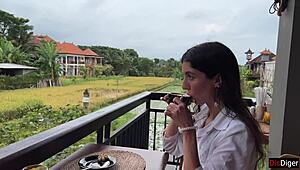 Yo, she’s walking with cum on her face in a cafe!