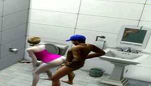 intense doggystyle with athletic ebony pawg in deli bathroom