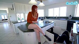 Big tits housewife hires plumber for more than just repairs. Her redhead charm seals the deal.