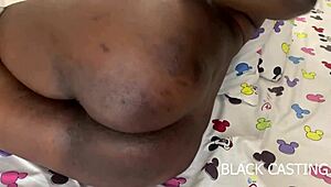 Ebony African teen with a massive ass shakes it and fingers herself to climax.