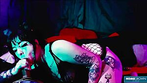 Tenshii Tushii demolished in doggystyle after cock sucking! 😈 Wild babe with natural tits and piercing gets interviewed.