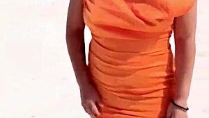 Mexican Whore Flashes Thong and Tits on Public Beach