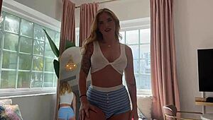 step sis with big titties begs for a hard fuck and cum on chest