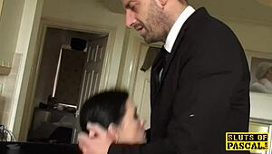 ballgagged uk submissive gets whipped then throatfucked