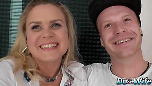 blonde wife barra brass takes an anal creampie while her cuckold watches