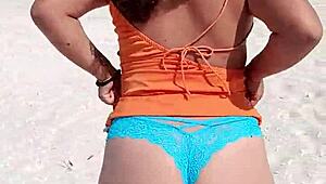 Mexican Whore Flashes Thong and Tits on Public Beach