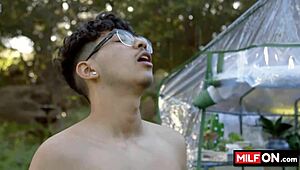 wanna see a sexy big tit blonde milf, jenna starr, get slammed by diego perez’s huge cock in her garden?