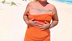 Mexican Whore Flashes Thong and Tits on Public Beach