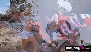 Viviane says, Look at us posing naked on the hood.