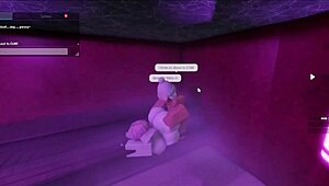 damn, getting pounded by a hot lady with a monster cock in the sauna!