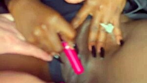 Sexy Black Model MASTURBATES Wild with Vibrator, Damn, She’s Hot for White Guy Watching!