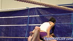 skinny lesbians fight hard and dominate in a gritty boxing ring