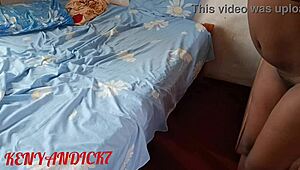 Hot hairy ebony amateur wife gives submissive blowjob after striptease