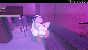 damn, getting pounded by a hot lady with a monster cock in the sauna!