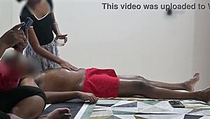 Happy ending massage right before customer lady's eyes