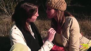 Two Brunette Friends Turn Outdoor Picnic Into Intense Lesbian Strapon Fucking With Orgasms