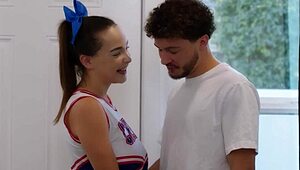 Risa May, the cute cheerleader, gags on cock then dives into a steamy sex session.