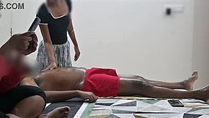 Happy ending massage right before customer lady's eyes