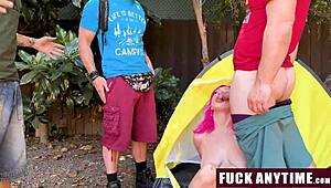 Three Boys Freeusing the Hot Chick During Their Camping Trip!