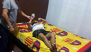 Mother-in-law touches herself erotically, then asks for help with big cock in homemade video