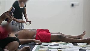 Happy ending massage right before customer lady's eyes