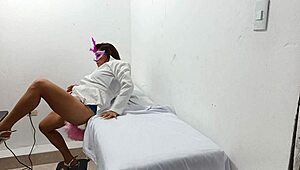 Doctor in uniform dominates with dildo fucking in hospital roleplay