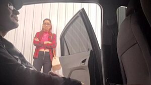 Risky street handjob for student at bus stop, wow