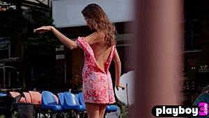 Wow, small tits Russian teen Katya Clover strips outdoor! Her natural body and ripped clothes are stunning.