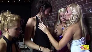 Group Of Lesbians Feels Ecstasy With Huge Dildos In Stockings