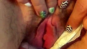 Cuming in panties with a hairy mature wife showing off