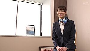 Japanese flight attendant babe stars in homemade hardcore AV with skinny frame