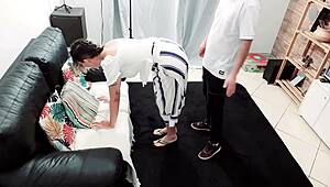 Hey, you bad maid, take this spanking and facial as punishment