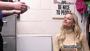 pounding oily dildo on sneaky blonde cougar's desk