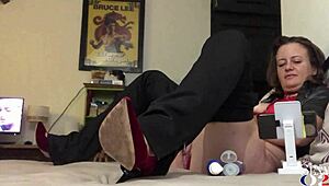 I Love My French Amateur in Green Leather and Red Satin Getting Spanked