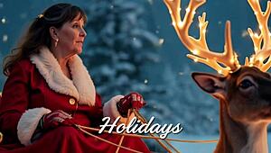 Granny Carmen Claus fingers and vibes to holiday orgasm.