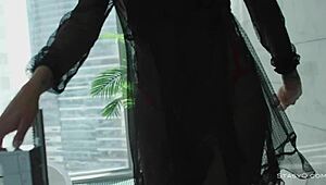 busty russian babe megan teases with big tits in bathtub lingerie