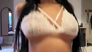 Busty latina lingerie model enjoys backstage vertical pov sex