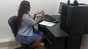 Feeling the heat while studying computer classes in scantily clad uniform, my big natural tits exposed and hot body aching for attention
