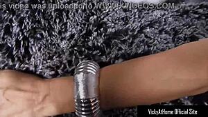 White Laced Blonde Vicky Vette Fingers Her Slit on Bed