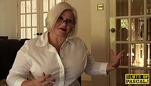 Chubby British sub gets dominated with rough fingering and squirting in wild European scene.