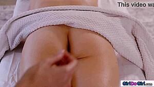 Massage Turns Into Unexpected Lesbian Pussy Licking With Latina Brunette.