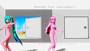 Hatsune miku and luka dance nude in worlds end hall