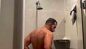 Gym shower time with red thong leads to steamy bathing fun! 🚿